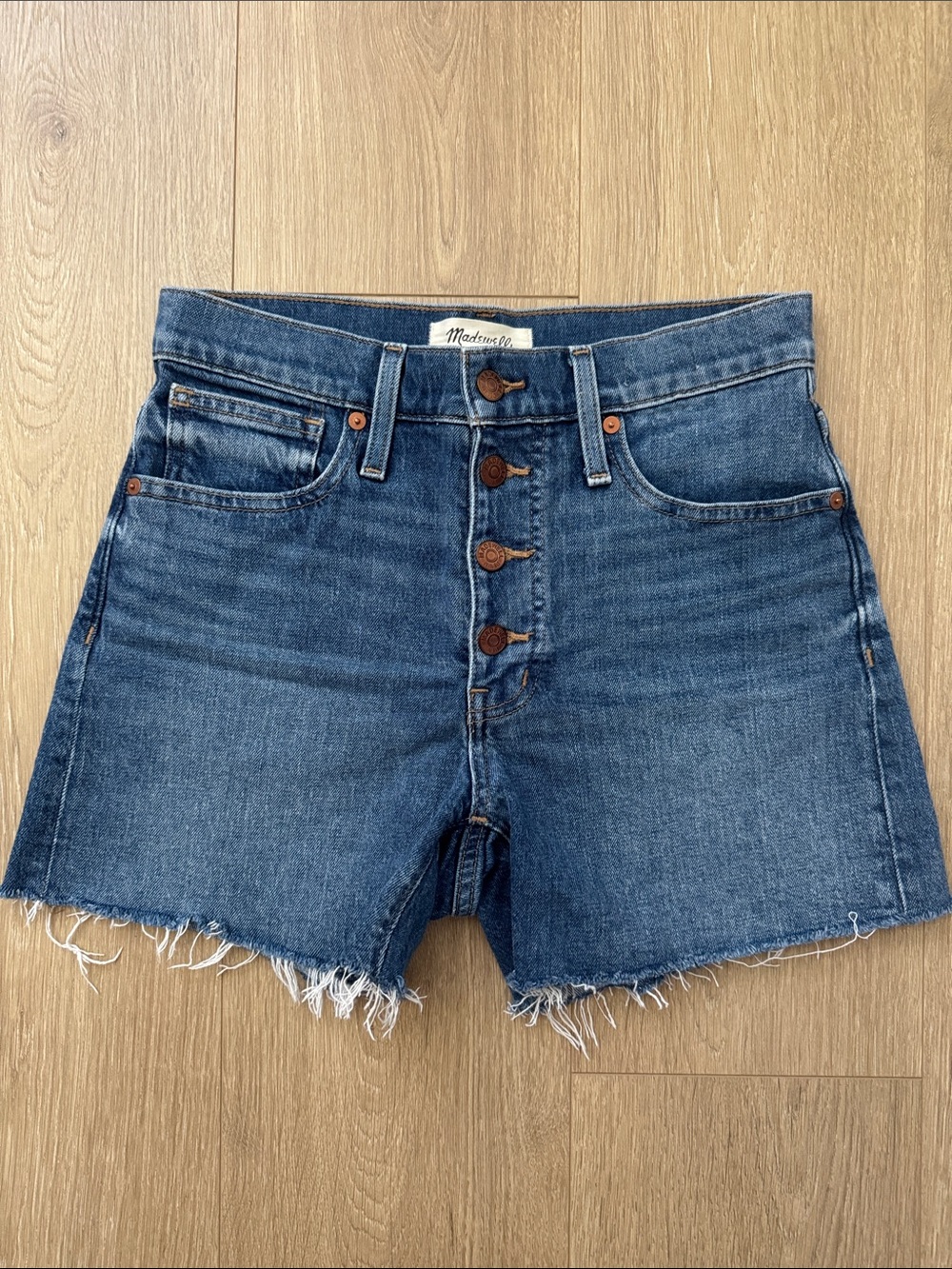 Madewell Medium Blue High-Waist Button-Front Denim Shorts
